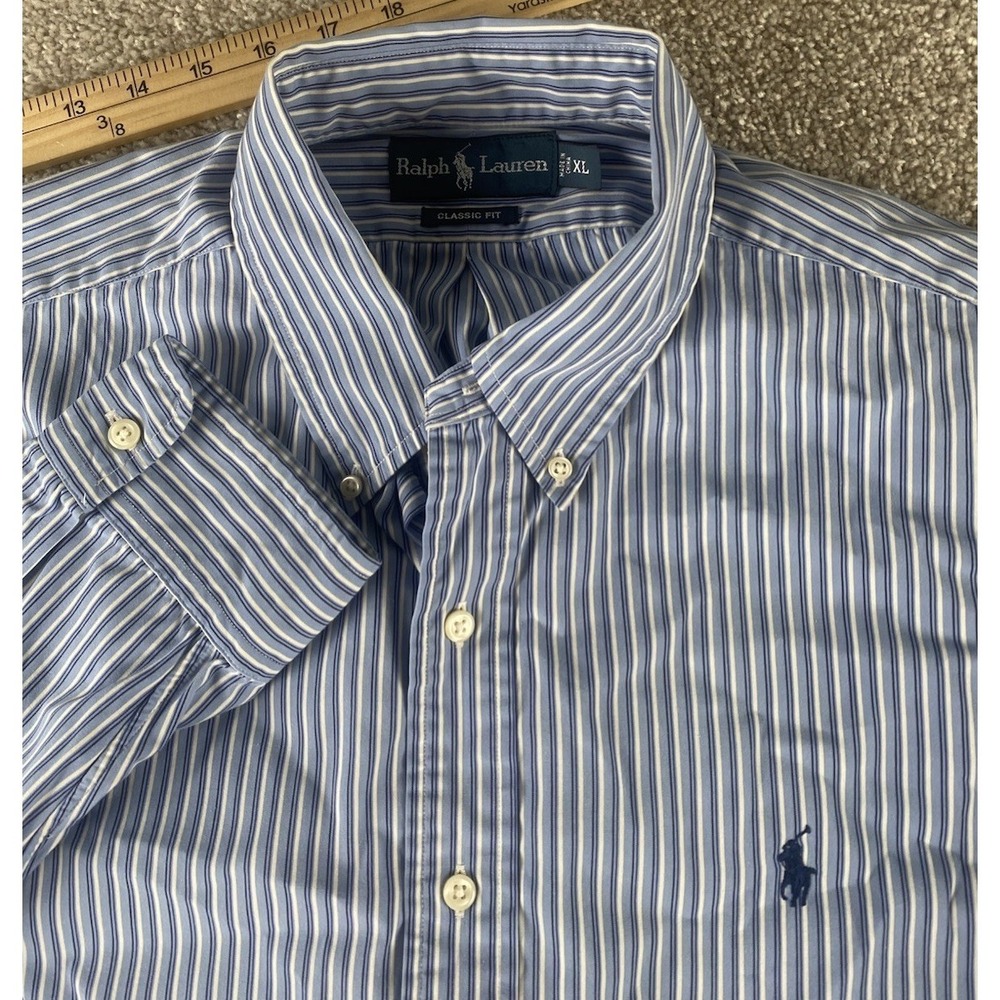 Polo Ralph Lauren Blue/Striped Classic Fit Button Down Shirt Mens XL Blue Pony‎